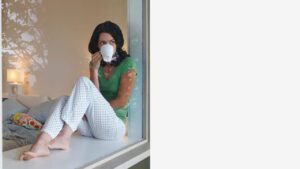 relaxed mom in organized bedroom