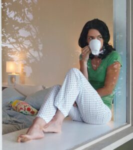 relaxed mom in bedroom