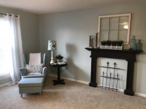 sitting space and decorated mantle