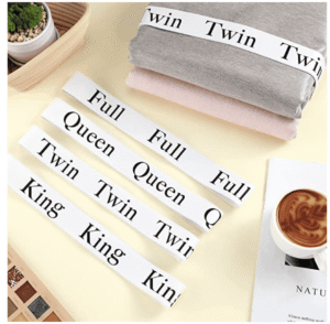 bed sheet storage organizer straps with size labels
