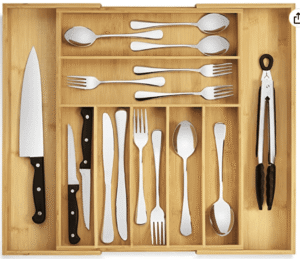 expandable bamboo silverware organizer